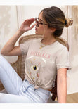 Camiseta con estampado "mistakes" color beige para mujer - Flashy