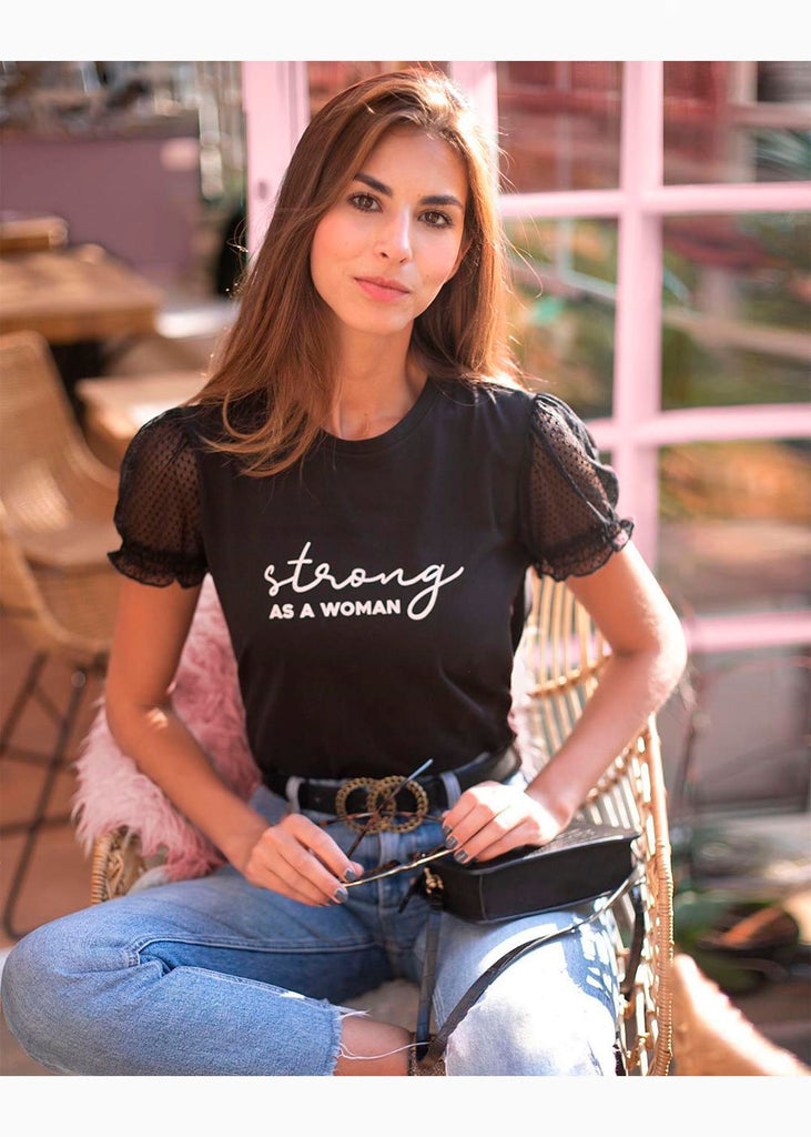 Camiseta con manga de malla "strong as a woman" para mujer - Flashy