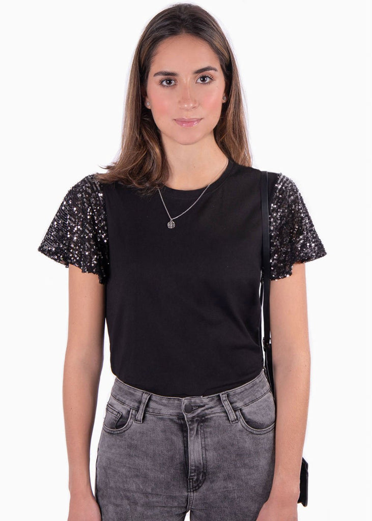 Camiseta con mangas de lentejuelas para mujer - Flashy