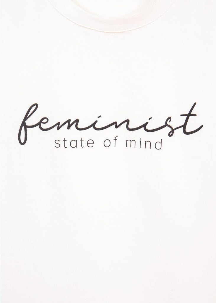 Camiseta con mangas en organza y estampado "Feminist" para mujer - Flashy
