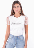 Camiseta con mangas en organza y estampado "Feminist" para mujer - Flashy