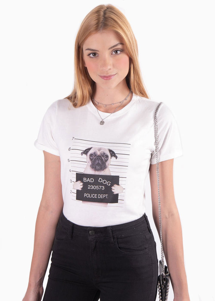 Camiseta estampada "Bad Dog" para mujer - Flashy