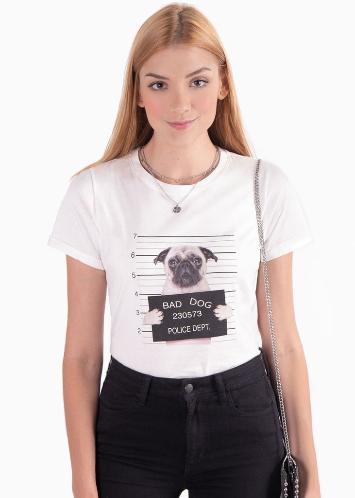 Camiseta estampada "Bad Dog" para mujer - Flashy
