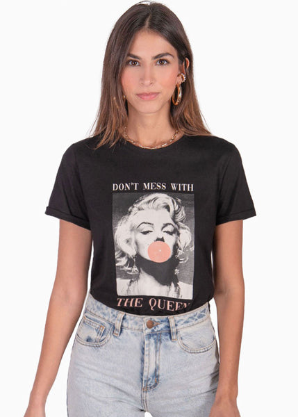 Camiseta estampada "Don't mess with the queen" color negro para mujer - Flashy