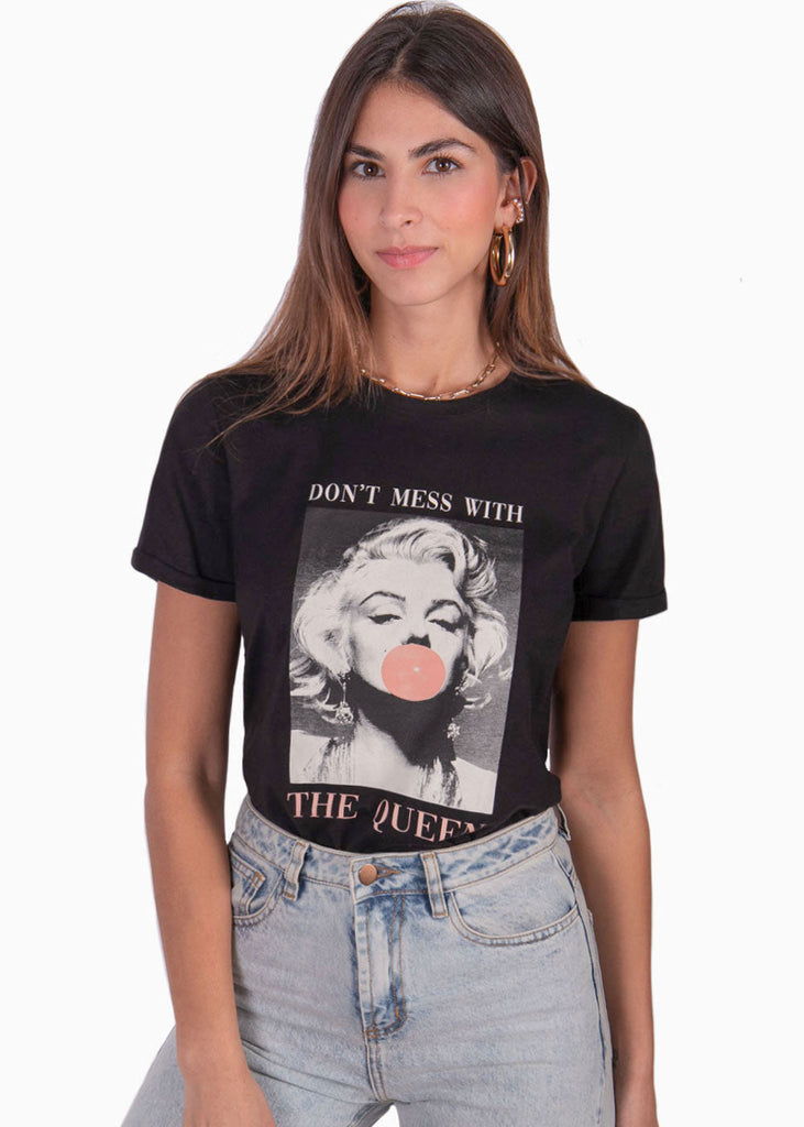 Camiseta estampada "Don't mess with the queen" color negro para mujer - Flashy