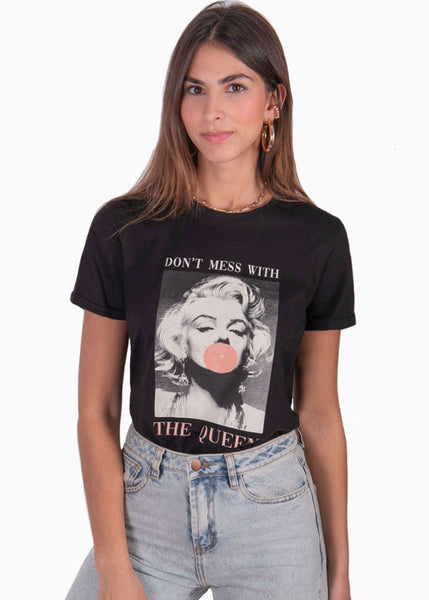 Camiseta estampada "Don't mess with the queen" color negro para mujer - Flashy