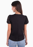 Camiseta estampada "Eternal" con perlas en mangas para mujer - Flashy