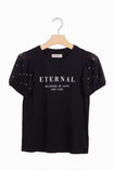 Camiseta estampada "Eternal" con perlas en mangas para mujer - Flashy