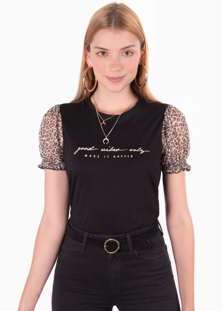 Camiseta estampada "Good vibes only" para mujer - Flashy