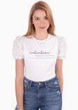 Camiseta estampada "Intuition" con mangas de ojalillo para mujer - Flashy