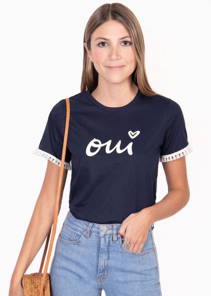 Camiseta estampada "Oui" para mujer - Flashy