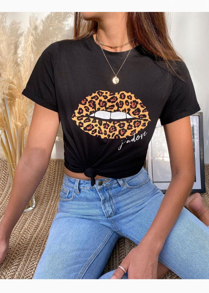 Camiseta estampada con boca de leopardo para mujer - Flashy