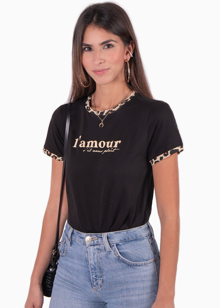 Camiseta estampada con cuello y mangas en animal print para mujer - Flashy