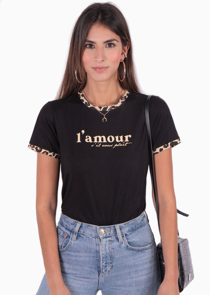 Camiseta estampada con cuello y mangas en animal print para mujer - Flashy