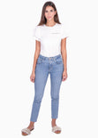 Camiseta estampada con encaje en mangas y bordado "Somewhere" para mujer - Flashy