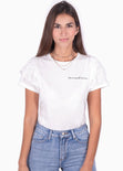 Camiseta estampada con encaje en mangas y bordado "Somewhere" para mujer - Flashy