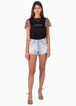 Camiseta estampada con mangas de animal print para mujer - Flashy