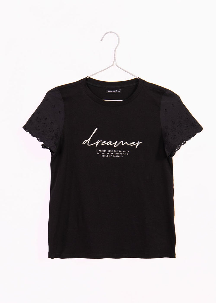 Camiseta estampada con mangas de ojalillo "Dreamer" para mujer - Flashy