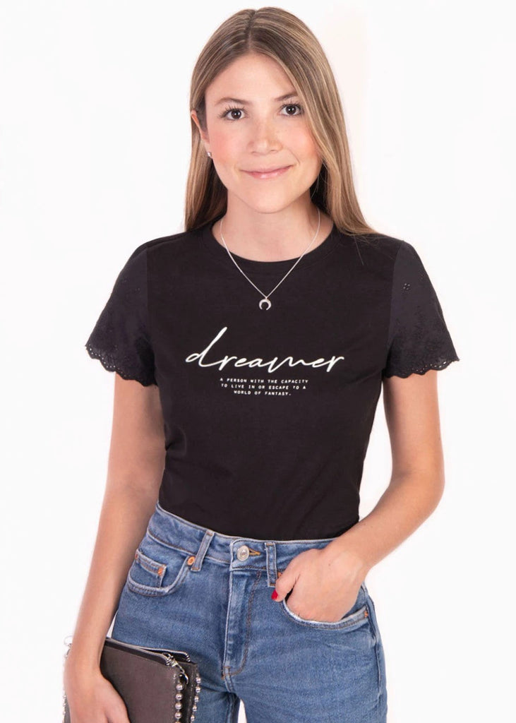 Camiseta estampada con mangas de ojalillo "Dreamer" para mujer - Flashy