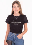 Camiseta estampada con mangas de ojalillo "Dreamer" para mujer - Flashy