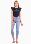 Camiseta estampada con mangas de ojalillo para mujer - Flashy