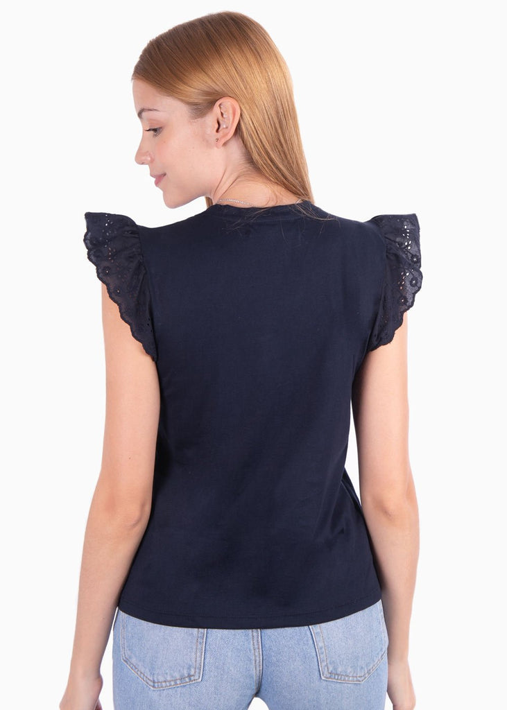 Camiseta estampada con mangas de ojalillo para mujer - Flashy