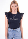 Camiseta estampada con mangas de ojalillo para mujer - Flashy