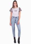 Camiseta estampada con mangas de pitón para mujer - Flashy