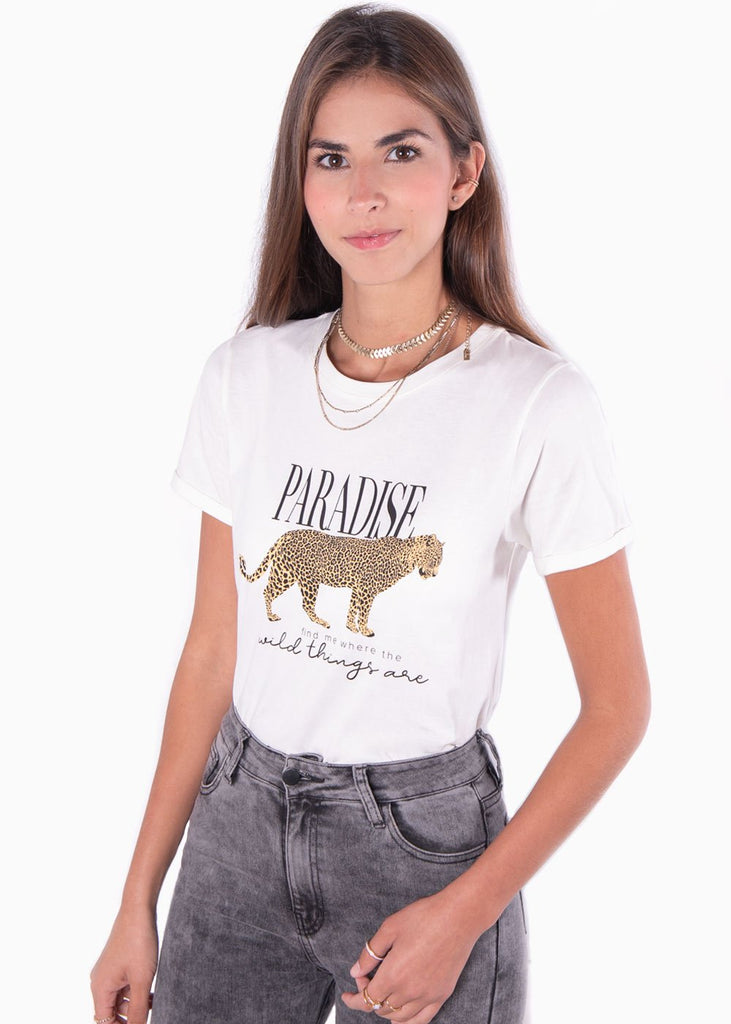 Camiseta estampada leopardo "Paradise" para mujer - Flashy