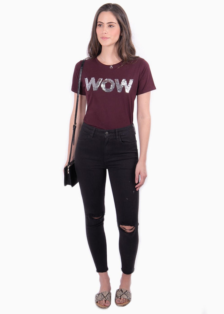 Camiseta estampada "wow" para mujer - Flashy