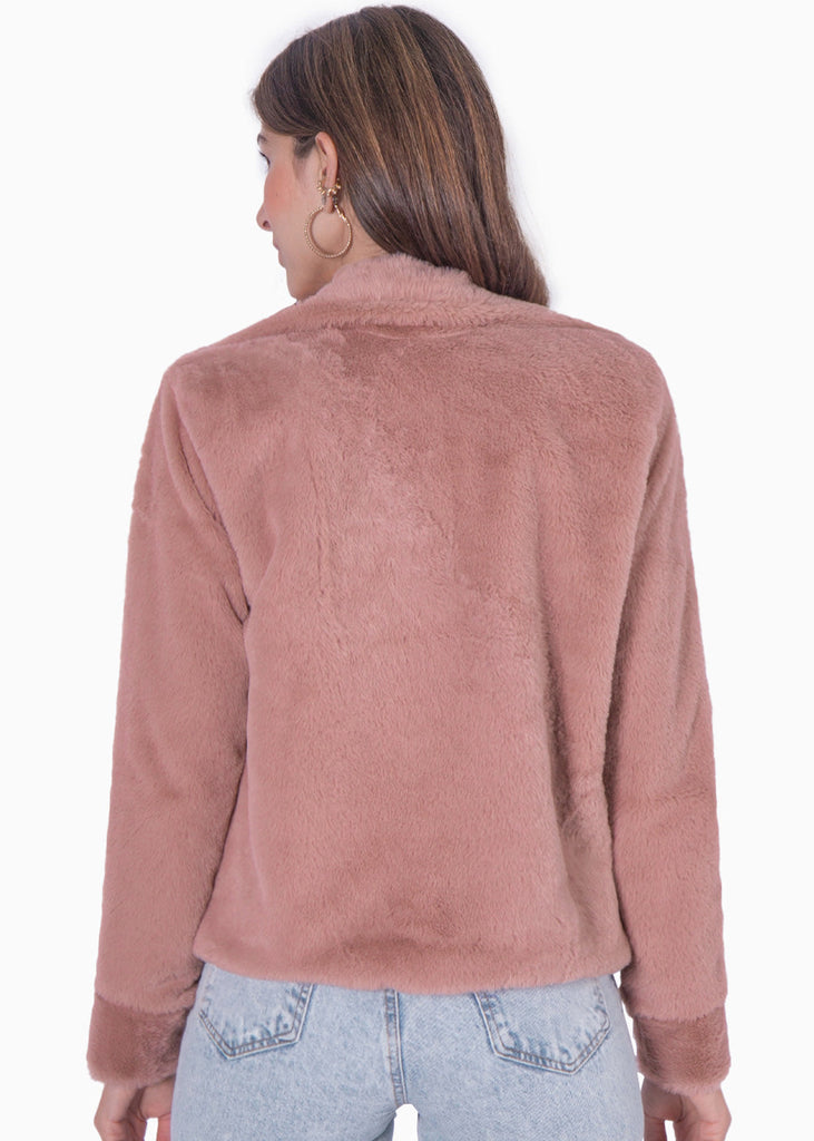 Chaqueta de botones con pelo sintético color rosado para mujer - Flashy