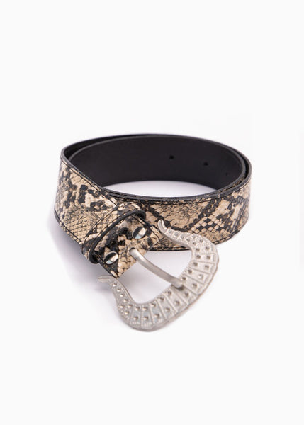 Cinturón con print de pyton y hebilla vaquera para mujer - Flashy