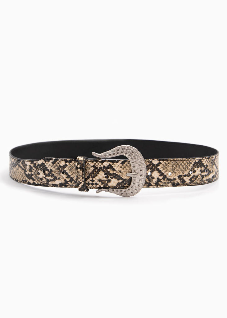 Cinturón con print de pyton y hebilla vaquera para mujer - Flashy