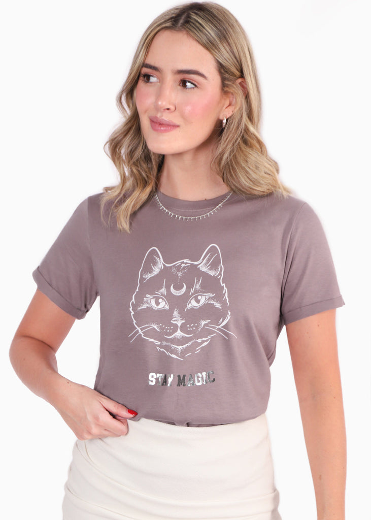 Camiseta estampada "Stay magic" color morado para mujer - Flashy
