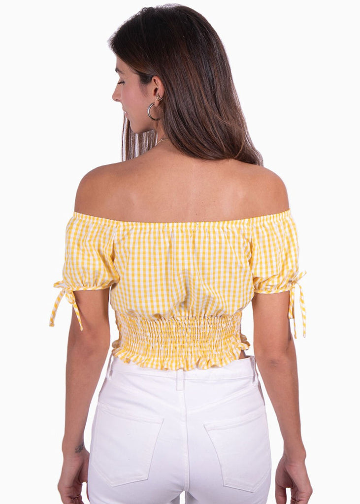 Crop top campesino con estampado de cuadros para mujer - Flashy