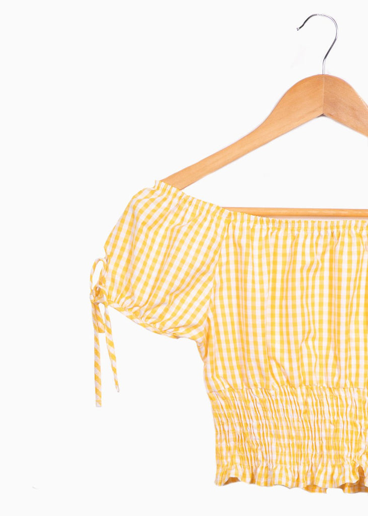 Crop top campesino con estampado de cuadros para mujer - Flashy