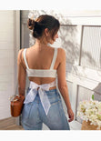 Crop top con anudado de organza en espalda para mujer - Flashy