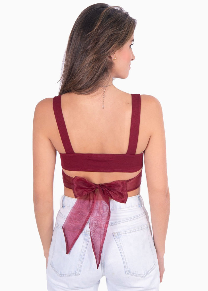 Crop top con anudado de organza en espalda para mujer - Flashy