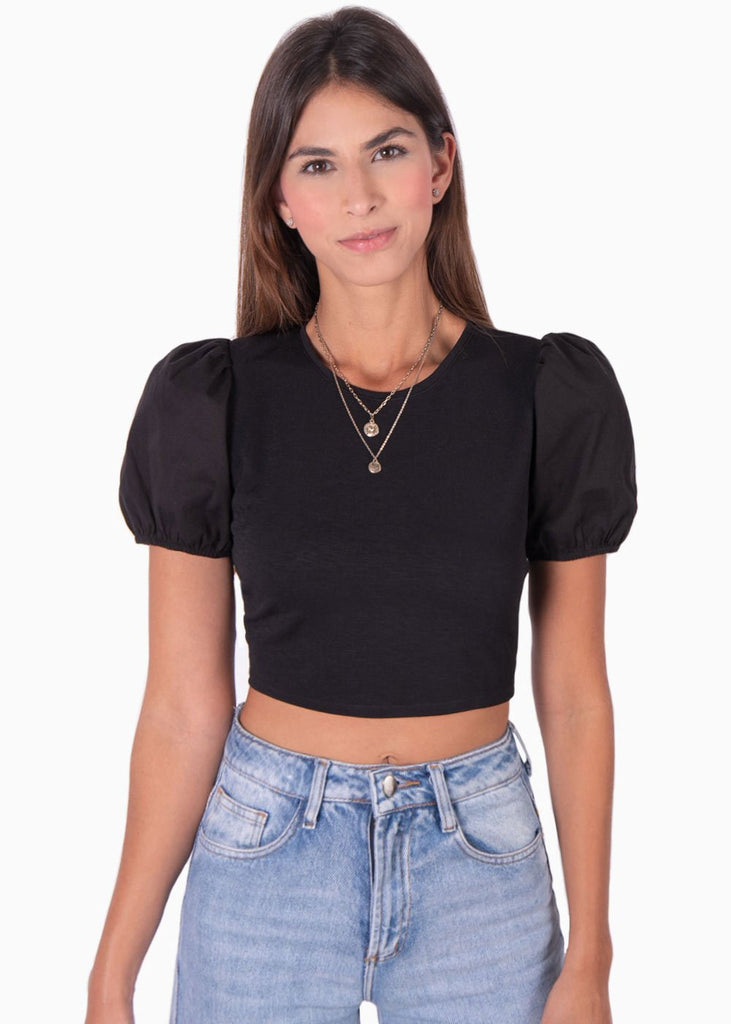 Crop top con anudados en espalda color negro para mujer - Flashy