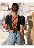 Crop top con anudados en espalda color negro para mujer - Flashy