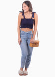 Crop top con recogido y anudados en tiras para mujer - Flashy