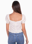Crop top de lino con mangas embombadas y escote cuadrado para mujer - Flashy
