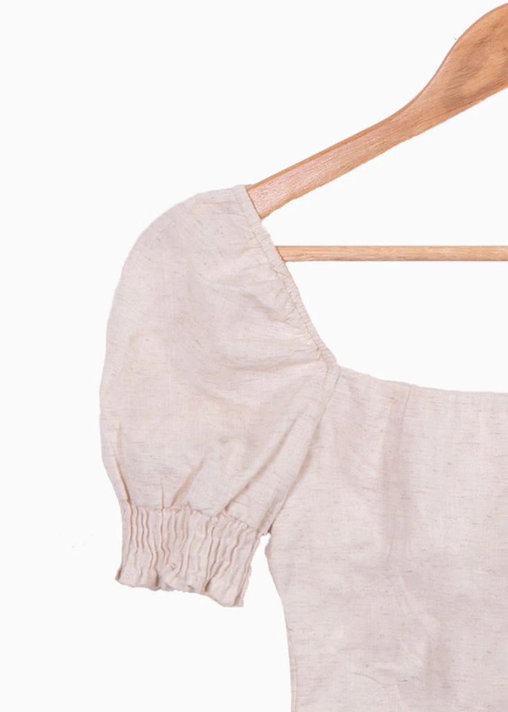 Crop top de lino con mangas embombadas y escote cuadrado para mujer - Flashy
