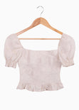Crop top de lino con mangas embombadas y escote cuadrado para mujer - Flashy