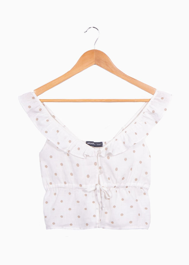 Crop top de lino con puntos y boleros para mujer - Flashy
