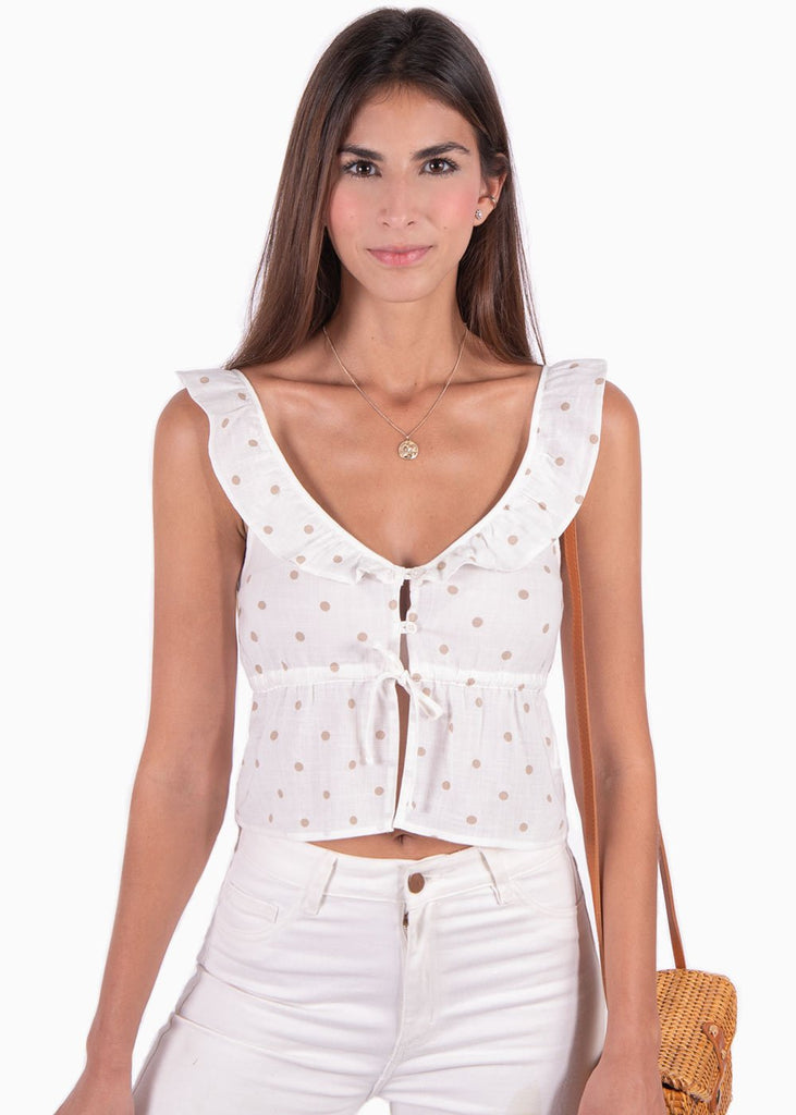 Crop top de lino con puntos y boleros para mujer - Flashy