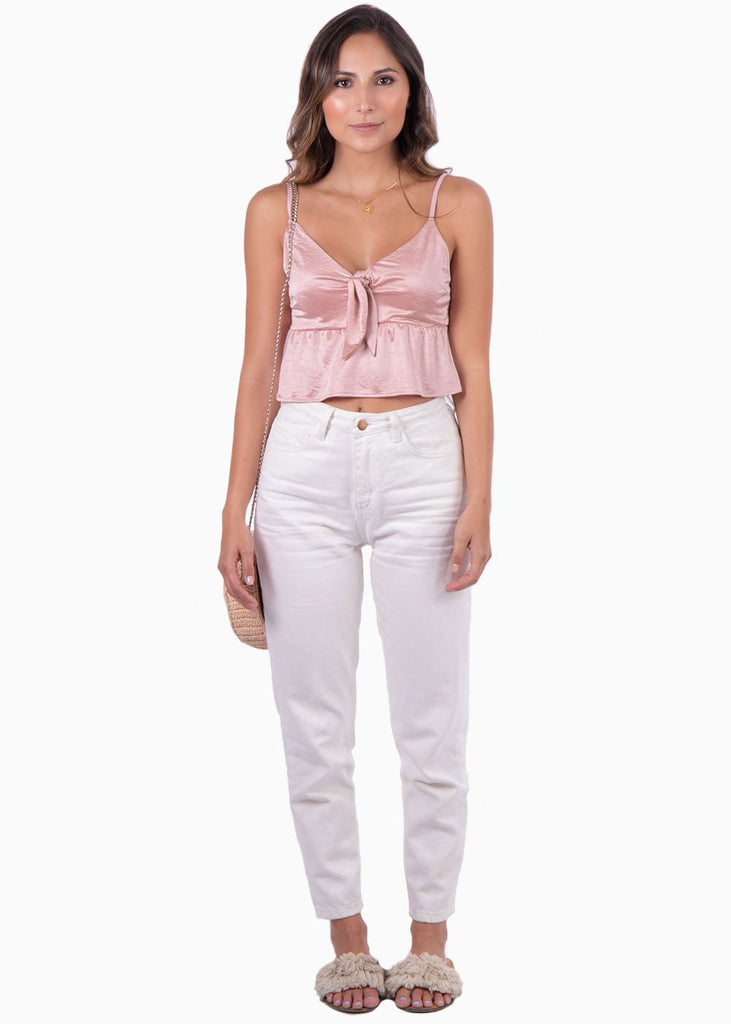 Crop top de tiras con anudado y boleros en satín para mujer - Flashy