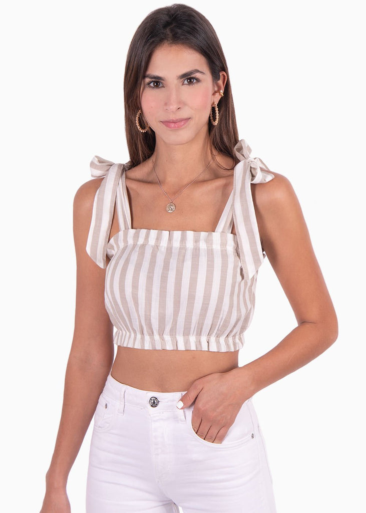 Crop top de tiras con estampado de rayas  para mujer - Flashy