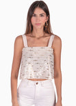 Crop top de tiras con escote cuadrado y lentejuelas color blanco para mujer - Flashy