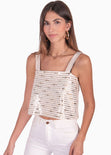 Crop top de tiras con escote cuadrado y lentejuelas color blanco para mujer - Flashy